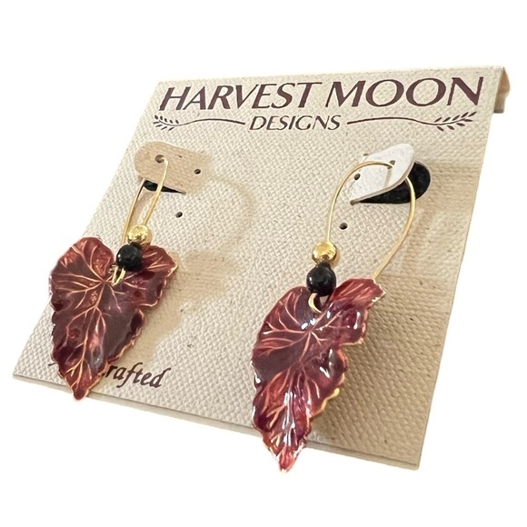 Red & Gold Fall Autumn Leaf Dangle Earrings - Picture 4 of 4